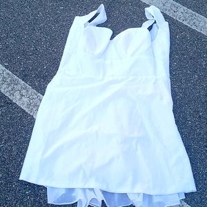 Short wedding dress sleeveless strap with rhinestones in front white  us size 16